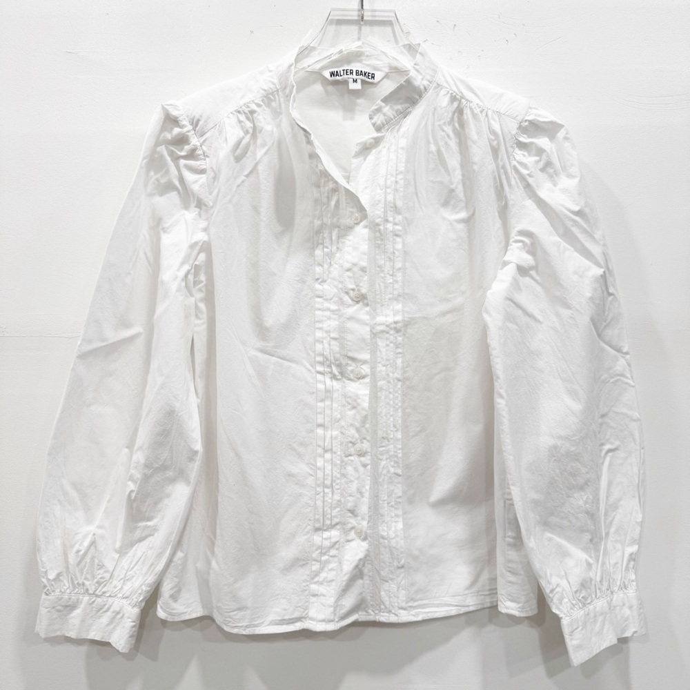 Walter Baker White Balloon Sleeve Pintuck Detail Blouse Button Down Cotton M